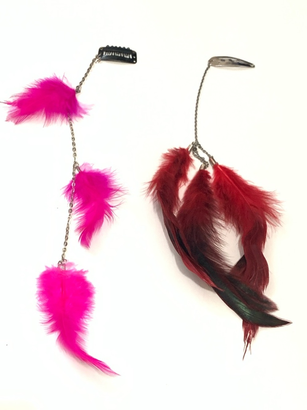 Clip In Hair Feathers - Pink and Red